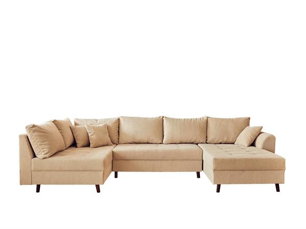 Canapé d'angle gauche convertible 7 places en velours côtelé beige