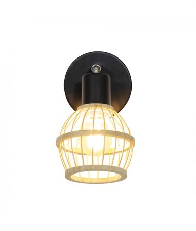 Applique murale 1 lumière en bambou coloris naturel et métal noir