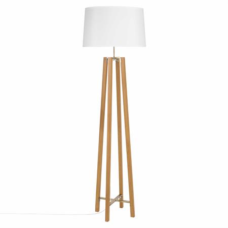 Lampadaire trépied en bois de platane et abat-jour blanc H160