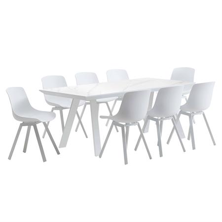 Ensemble table de jardin rectangulaire blanc et 8 chaises blanc