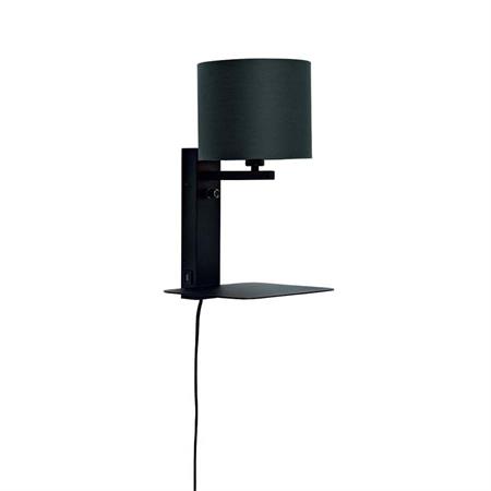 Applique noire avec tablette et abat-jour noir H42cm