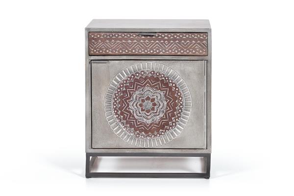 Table de chevet en manguier et pieds en métal gris et marron