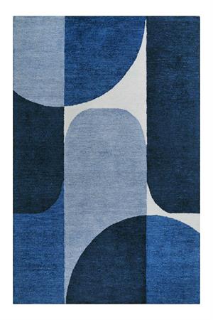 Tapis fait main motif coloré bleu inspiration 70's 110x170