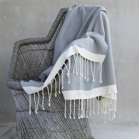 Plaid coton gris moyen & écru 160x250