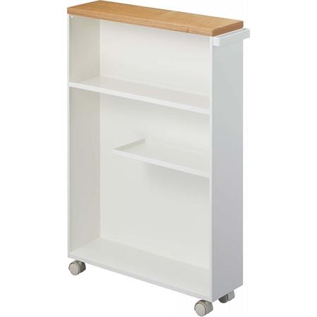 Etagère de toilette sur roulettes métal et bois  slim blanc