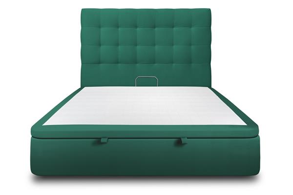 Lit coffre avec tête de lit capitonnée Velours Vert 140x190