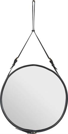 Miroir rond en cuir noir et laiton 70 cm Adnet - Gubi