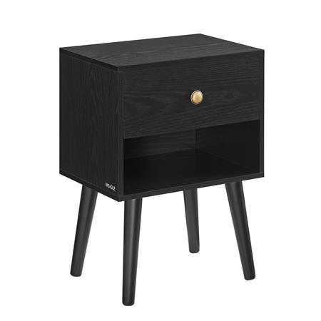 Table de chevet avec tiroir et compartiment ouvert noir