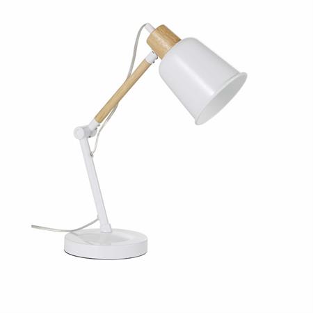 Lampe de bureau en métal blanc et hévéa
