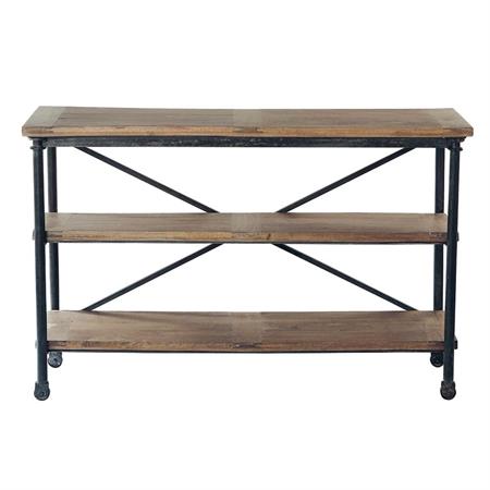 Table console à roulettes en métal et manguier massif noire L 130