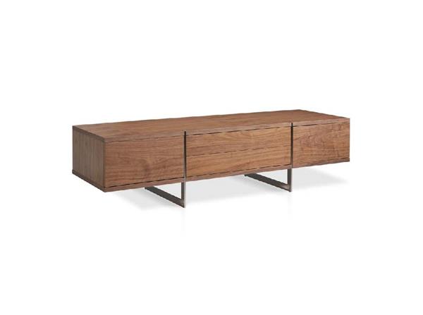 Meuble TV effet bois noyer et acier chromé