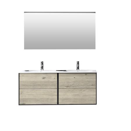 Meuble de salle de bain 4 pièces double vasque en mélamine pin