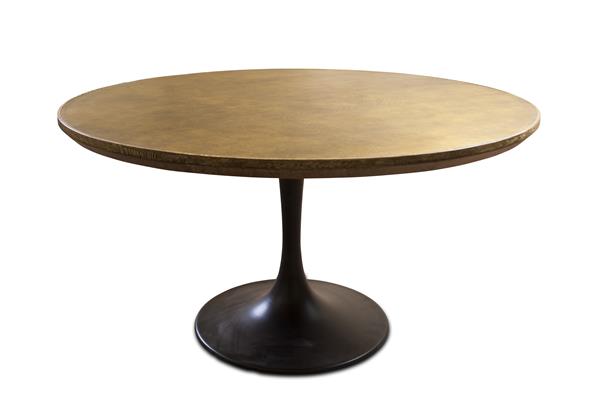 Table ronde en bois et laiton cuivrée