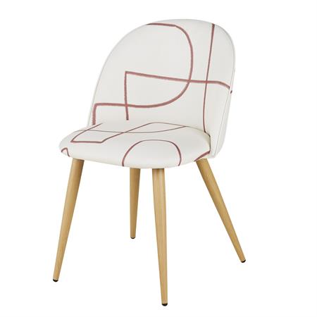 Chaise vintage en tissu recyclé beige et motifs géométriques marron