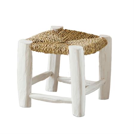 Tabouret marocain blanc en bois blanc 20x20x20 cm