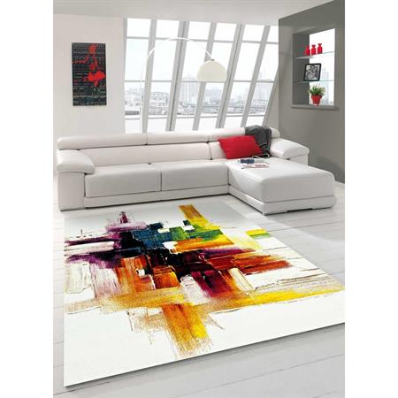 Tapis salon tissé motif abstrait doux et soyeux