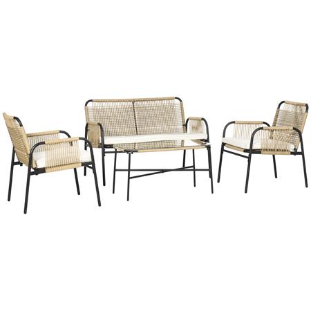 Salon de jardin 4 places 4 pcs style colonial coussins crème inclus