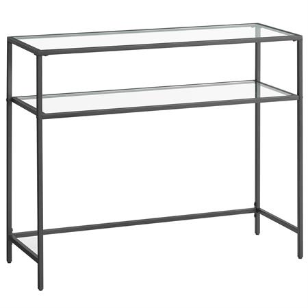 Table console 2 niveaux acier verre noir transparent
