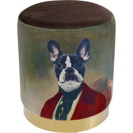 Tabouret chien en velours vert et acier doré