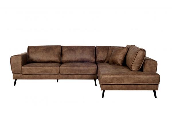Canapé d'angle droit convertible 2 coffres en tissu marron industriel