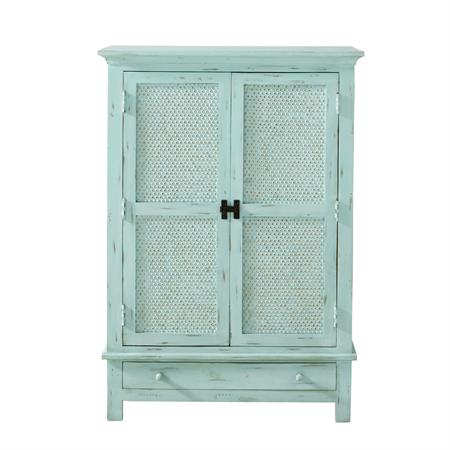 Cabinet 2 portes 1 tiroir en manguier massif bleu Celadon