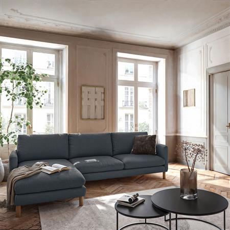 Canapé d'angle gauche fixe en tissu tramé doux - bleuADEL