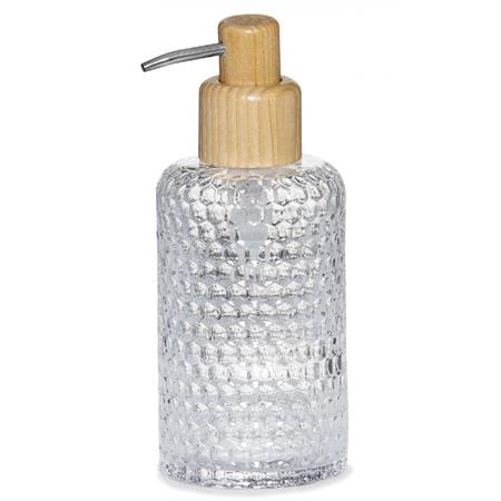 Distributeur de savon en verre taillé et bois