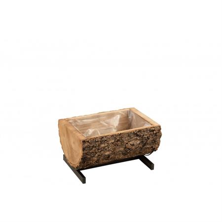 Cache-pot sur pied 1/2 tronc bois/métal noir L40cm
