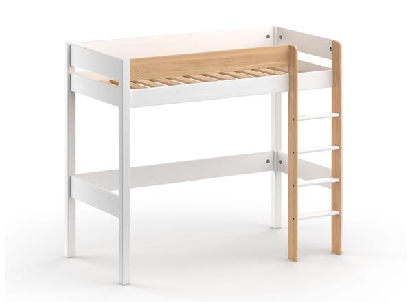 Lit mezzanine 90x190 en Pin massif Blanc et Bois