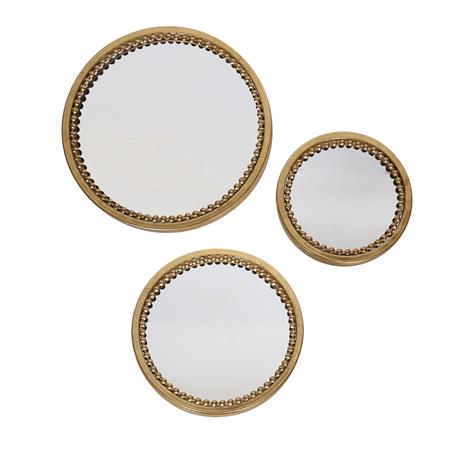 Lot de 3 miroirs ronds perles en métal doré 18