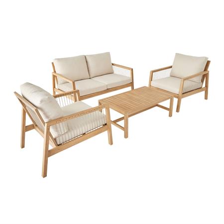 Salon de jardin bois d'acacia et cordes 4 places beige