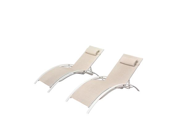 Lot de 2 transats empilables et ajustables écru/ blanc