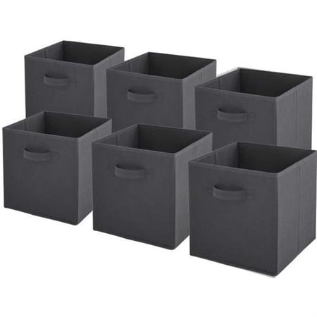 Lot de 6 paniers  pliables en tissu gris 31x31x31cm