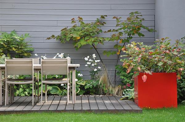 Image Petit jardin avec terrasse en bois aménagée d'une salle à manger d'extérieur Garden Trotter
