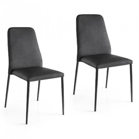 Lot de 2 Chaises CLUB structure métal assise rembourré aspect cuir noir