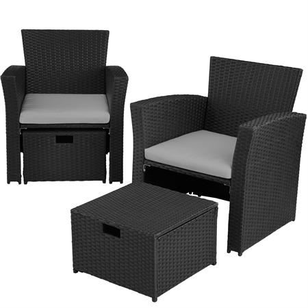 Salon de jardin 4-6 personnes anti UV Housses amovibles noir/gris