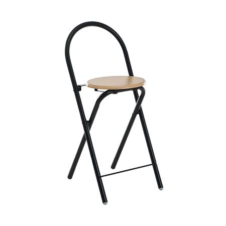 Tabouret avec dossier pliable métal noir et bois MDF