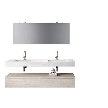 Meuble salle de bain 7 pièces marbre Carrare/mélamine bois beige