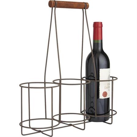Panier bouteilles en métal vieilli et bois 3 bouteilles