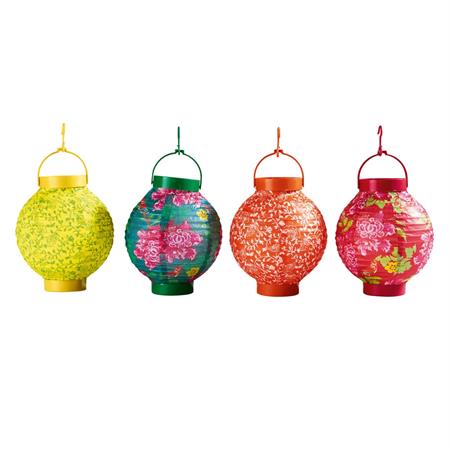 4 lampions lumineux en papier multicolores H 15 cm FOLK