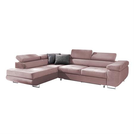 Canapé d'angle convertible gauche 4 places tissu velours rose