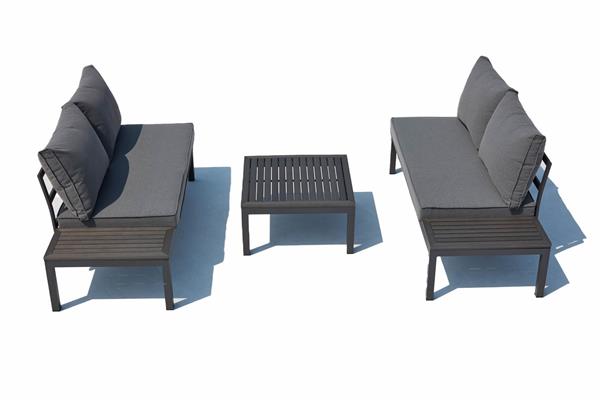 Salon de jardin 4 places en aluminium et acier gris foncé