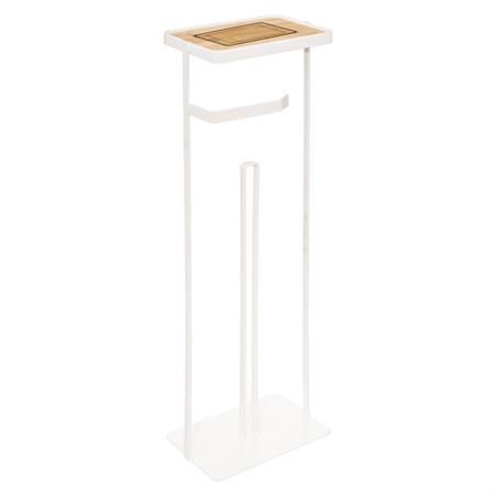 Dérouleur papier WC avec réserve métal blanc et bois