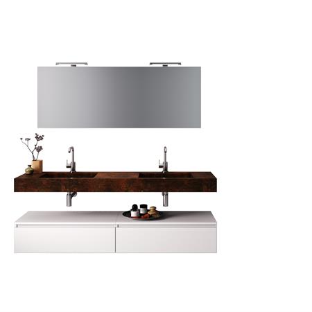 Meuble de salle de bain 7 pièces en mélamine corten/blanc