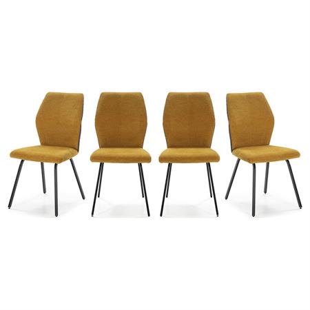 Lot de 4 chaises en tissu jaune moutarde et simili