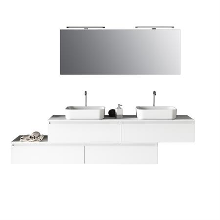 Meuble de salle de bain 9 pièces double vasque en mélamine blanche
