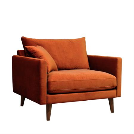 Fauteuil XL en velours pieds bois foncé - Rouille
