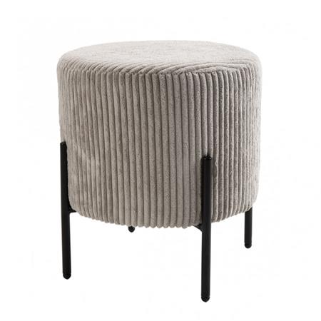 Tabouret rond en tissu velours cotelé gris perle pieds en métal