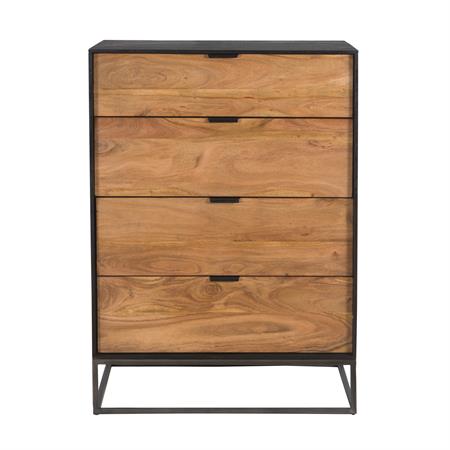 Commode 4 tiroirs en bois d'acacia et pieds en métal