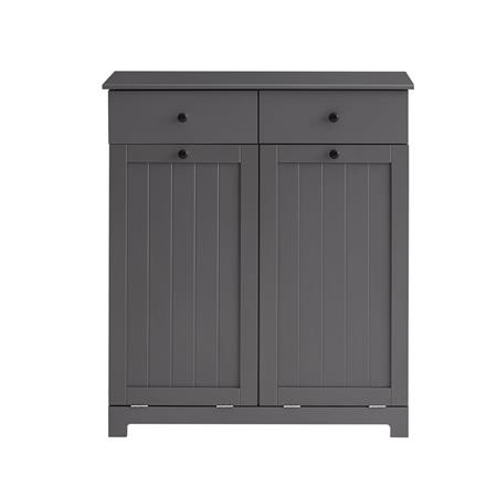 Armoire toilette effet bois gris avec 2 tiroirs et 2 paniers à linge